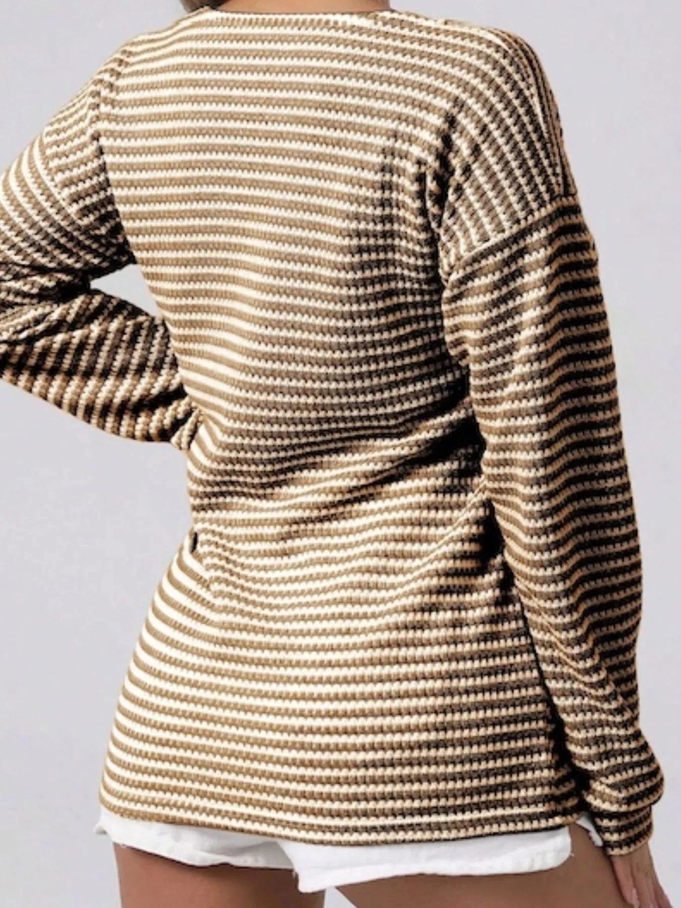 Striped Button Detail Long Sleeve Top