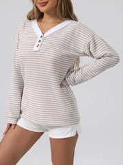 Striped Button Detail Long Sleeve Top Apricot / S
