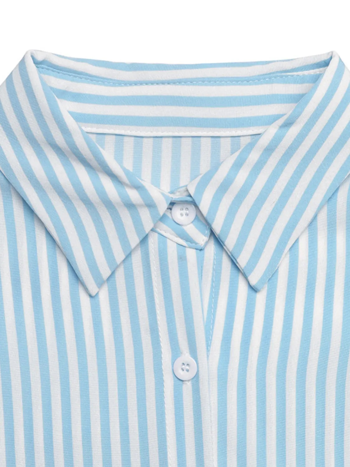 Striped Button-Down Midi Shirt Dress with Ruffle Sleeves
