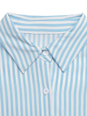 Striped Button-Down Midi Shirt Dress with Ruffle Sleeves