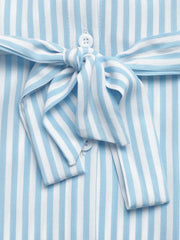 Striped Button-Down Midi Shirt Dress with Ruffle Sleeves