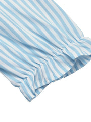 Striped Button-Down Midi Shirt Dress with Ruffle Sleeves