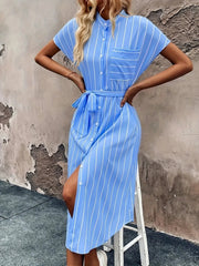 Striped Button-Down Shirt Dress