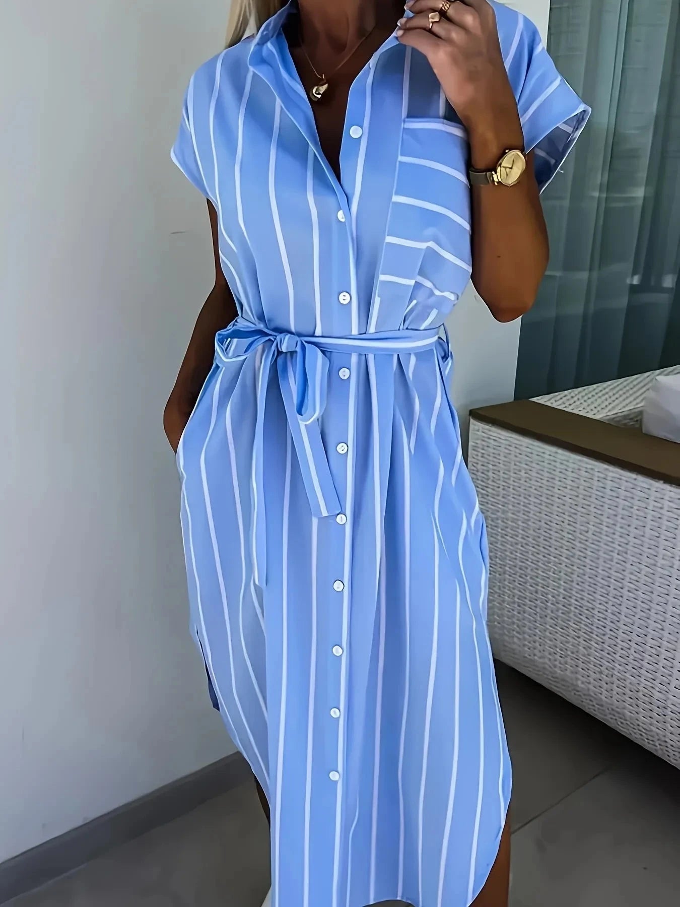 Striped Button-Down Shirt Dress