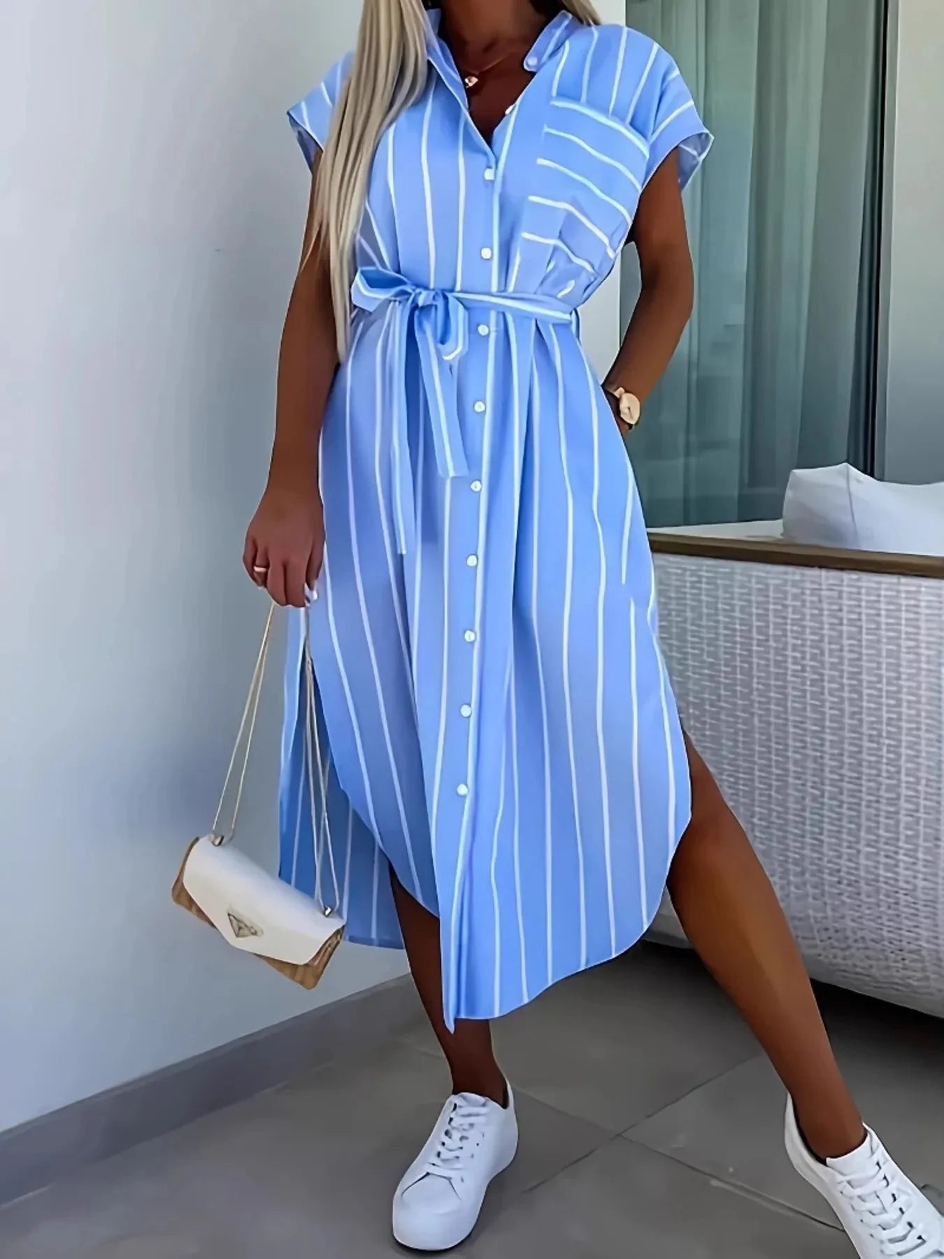 Striped Button-Down Shirt Dress