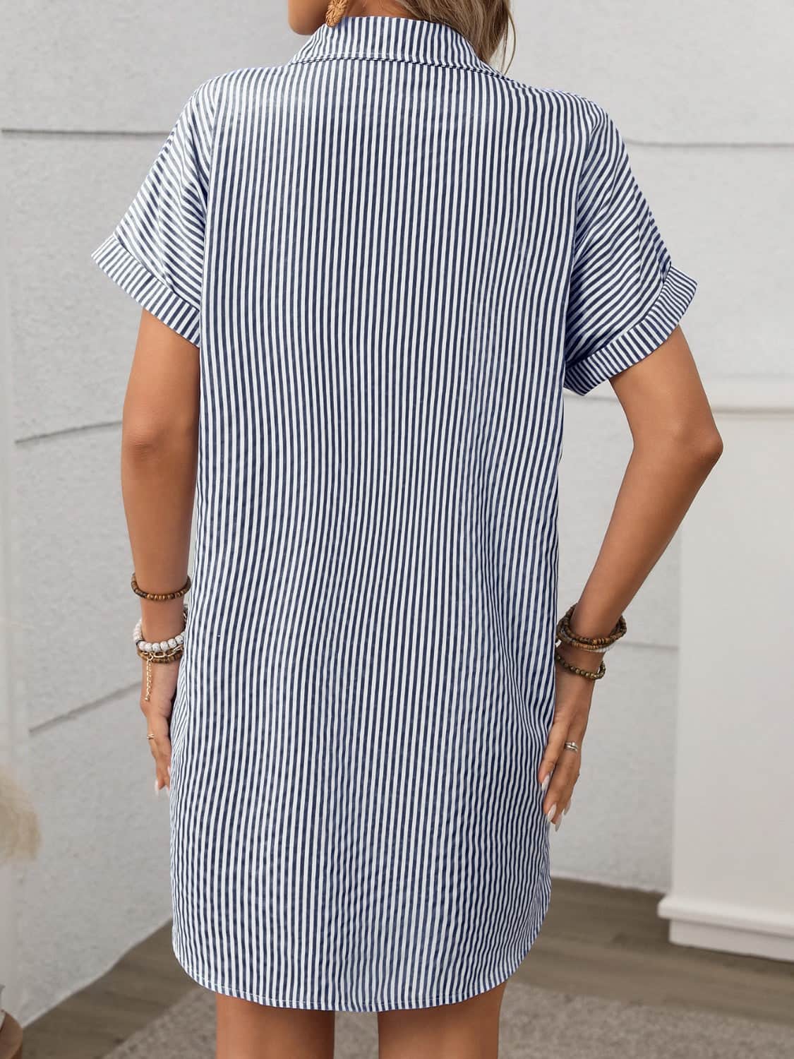 Striped Button Down Short Sleeve Mini Dress