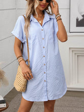 Striped Button Down Short Sleeve Mini Dress Light Blue / M