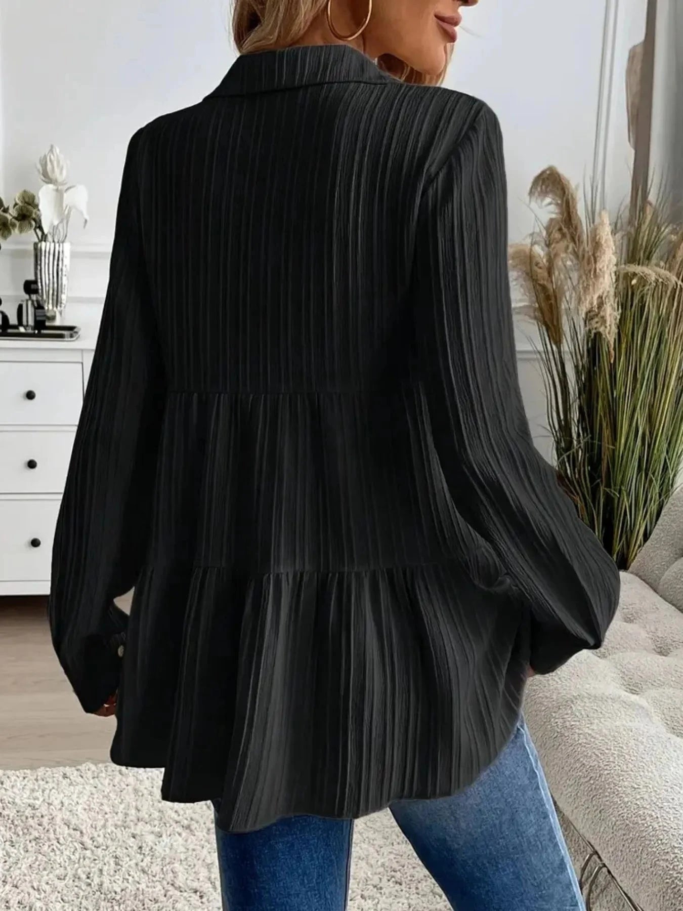 Striped Button-Down Tiered Shirt