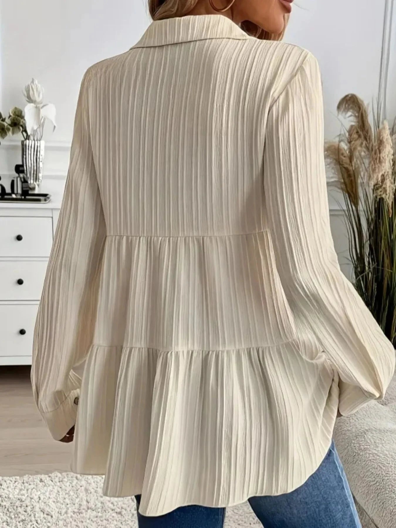 Striped Button-Down Tiered Shirt