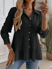 Striped Button-Down Tiered Shirt Black / S