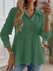 Striped Button-Down Tiered Shirt Dark Green / S