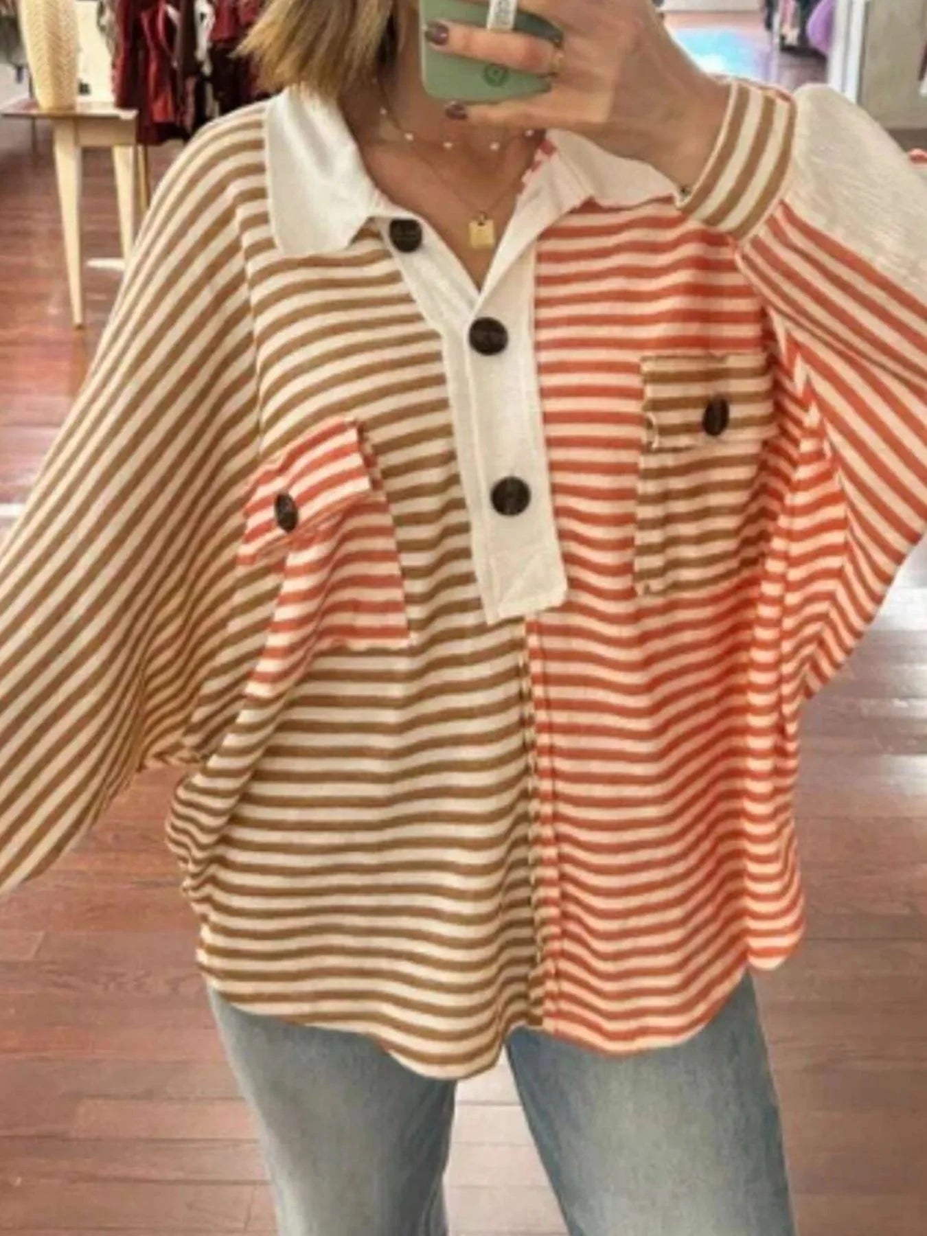 Striped Button Front Casual Top