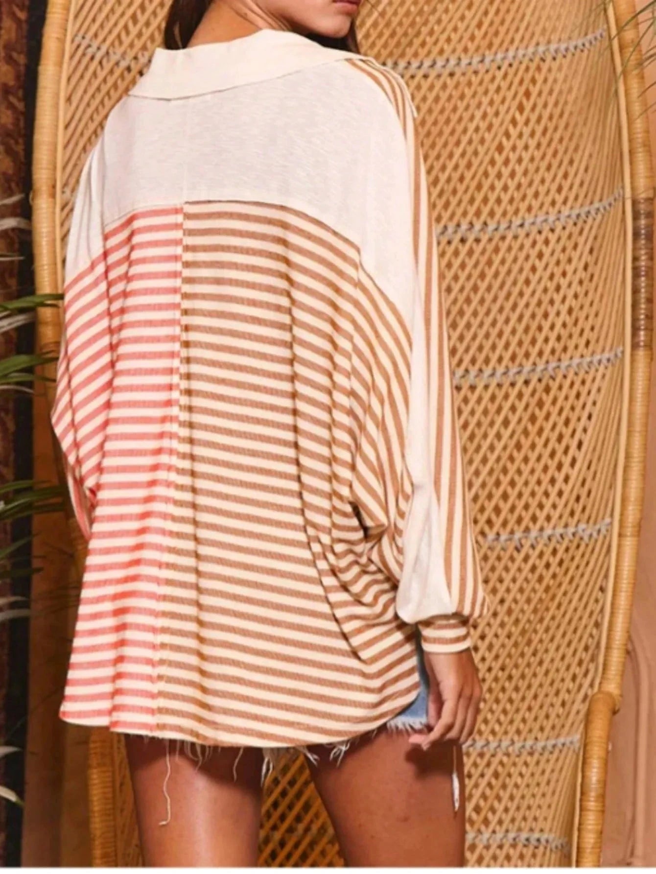 Striped Button Front Casual Top