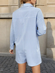 Striped Button Front Long Sleeve Romper