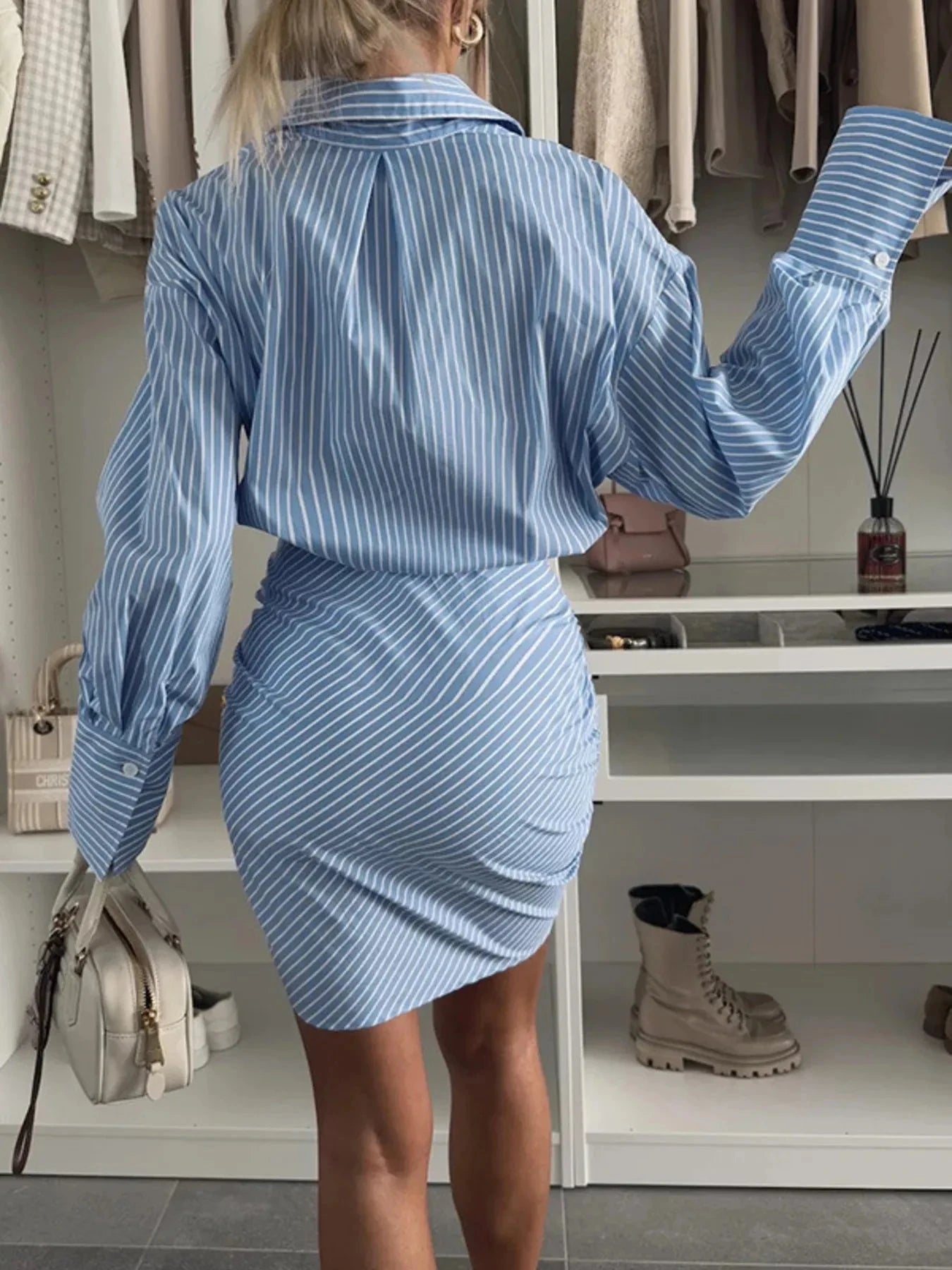 Striped Button Front Mini Shirt Dress