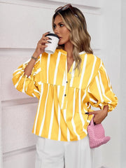 Striped Button Front Notched Blouse