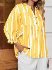 Striped Button Front Notched Blouse