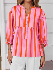 Striped Button Front Notched Blouse
