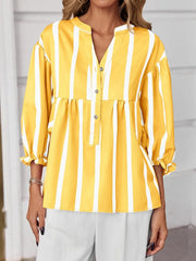Striped Button Front Notched Blouse