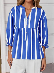 Striped Button Front Notched Blouse