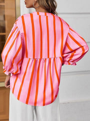 Striped Button Front Notched Blouse