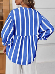 Striped Button Front Notched Blouse