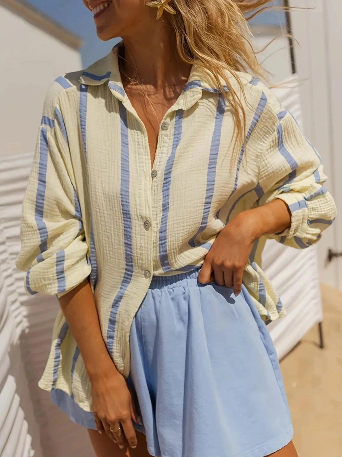 Striped Button Up Long Sleeve Shirt