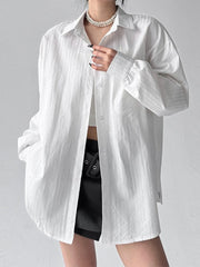 Striped Button Up Long Sleeve Shirt White / S