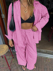 Striped Button Up Shirt and Pants Set