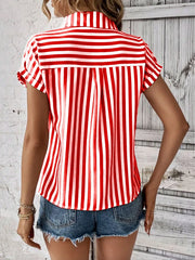 Striped Button-Up Short Sleeve Shirt with Pocket