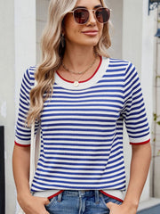 Striped Casual T-Shirt with Contrast Trim