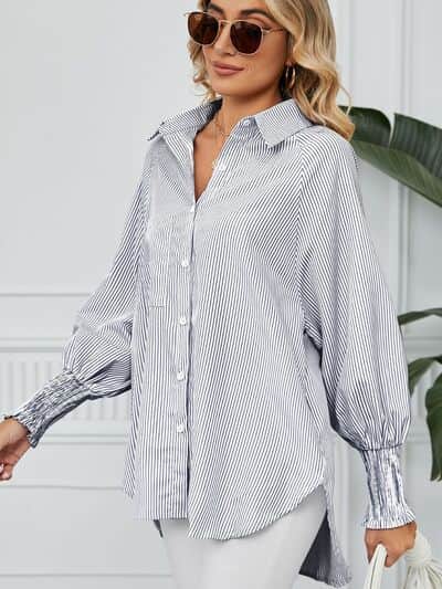 Striped Collared Neck Long Sleeve Shirt