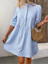 Striped Half Sleeve Mini Shirt Dress Light Blue / S