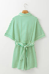 Striped Half Sleeve Tie Waist Romper
