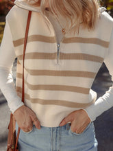 Striped Half-Zip Ribbed Knit Sweater Vest Mocha / S