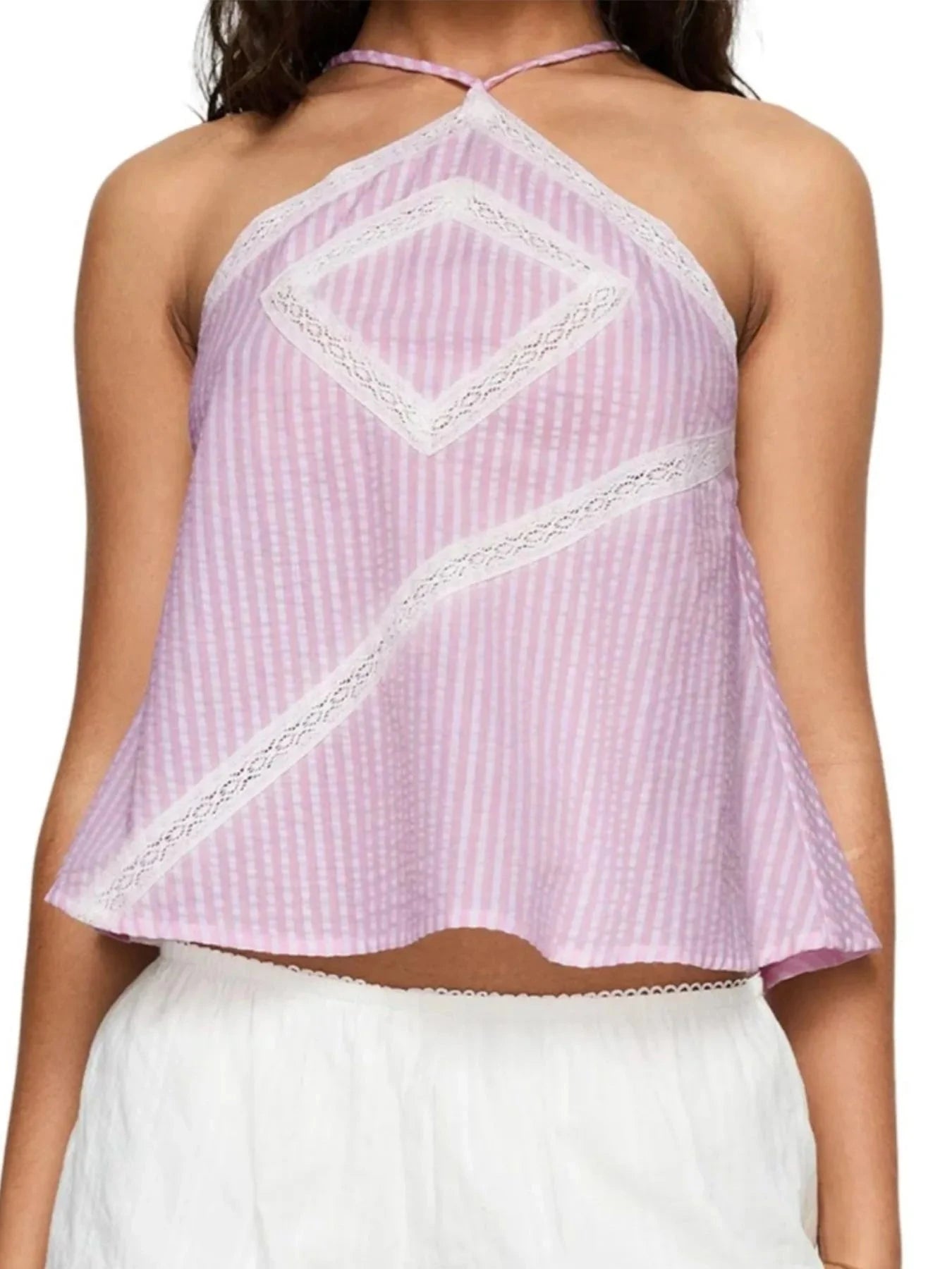 Striped Halter Neck Cami Pink / S