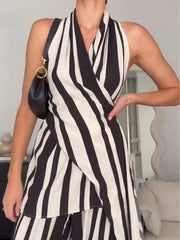 Striped Halter Neck Top and Pants Two-Piece Set
