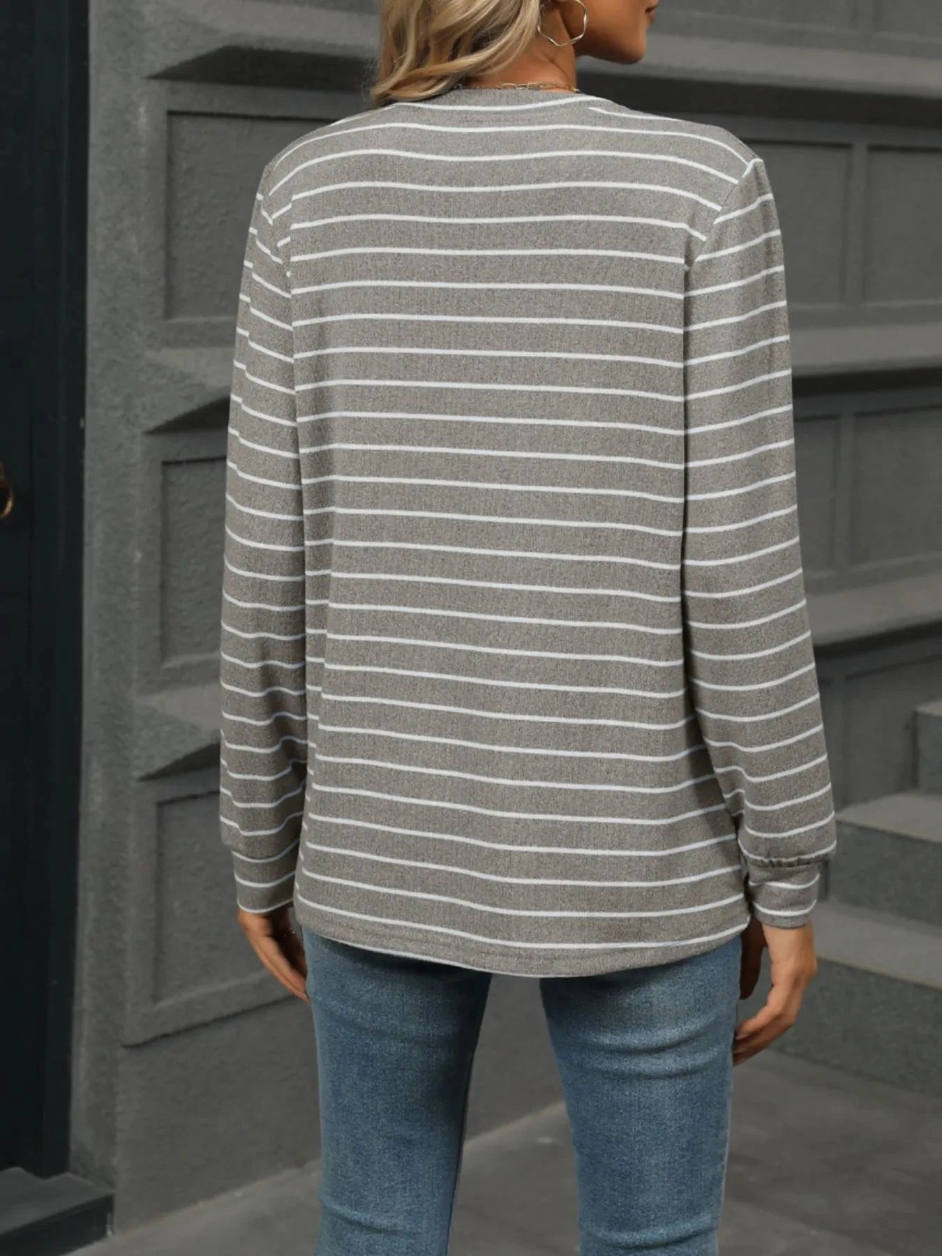 Striped Henley T-Shirt with Button Detail