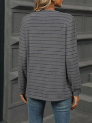 Striped Henley T-Shirt with Button Detail