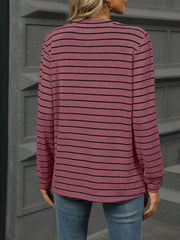 Striped Henley T-Shirt with Button Detail