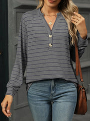 Striped Henley T-Shirt with Button Detail