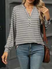 Striped Henley T-Shirt with Button Detail