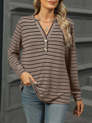 Striped Henley T-Shirt with Button Detail
