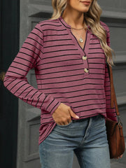 Striped Henley T-Shirt with Button Detail