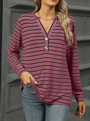 Striped Henley T-Shirt with Button Detail