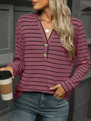 Striped Henley T-Shirt with Button Detail
