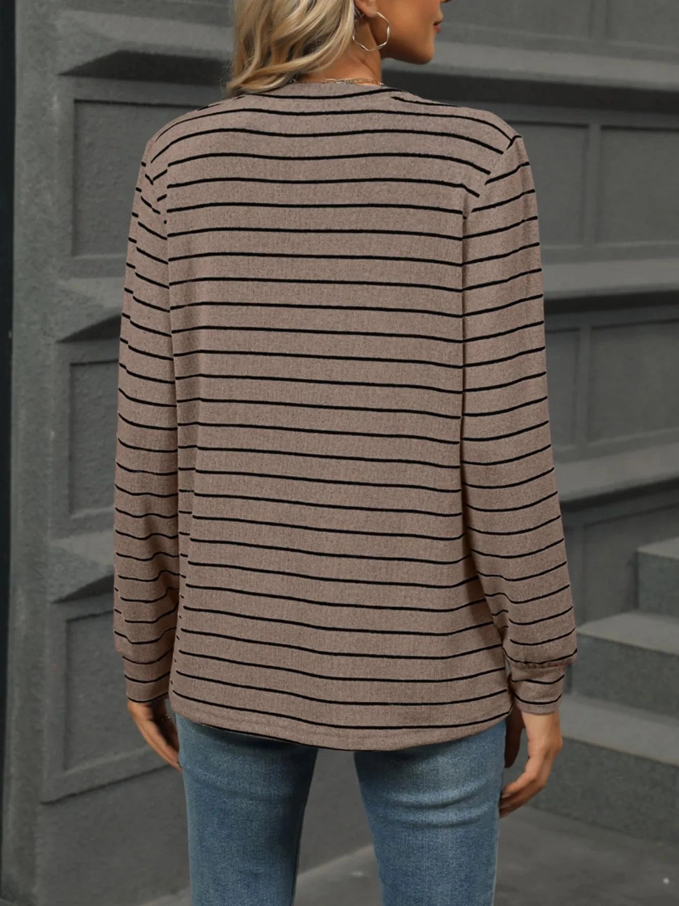 Striped Henley T-Shirt with Button Detail