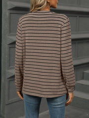 Striped Henley T-Shirt with Button Detail