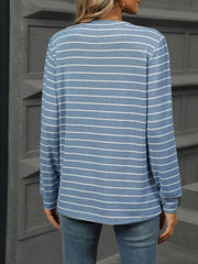 Striped Henley T-Shirt with Button Detail