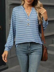 Striped Henley T-Shirt with Button Detail